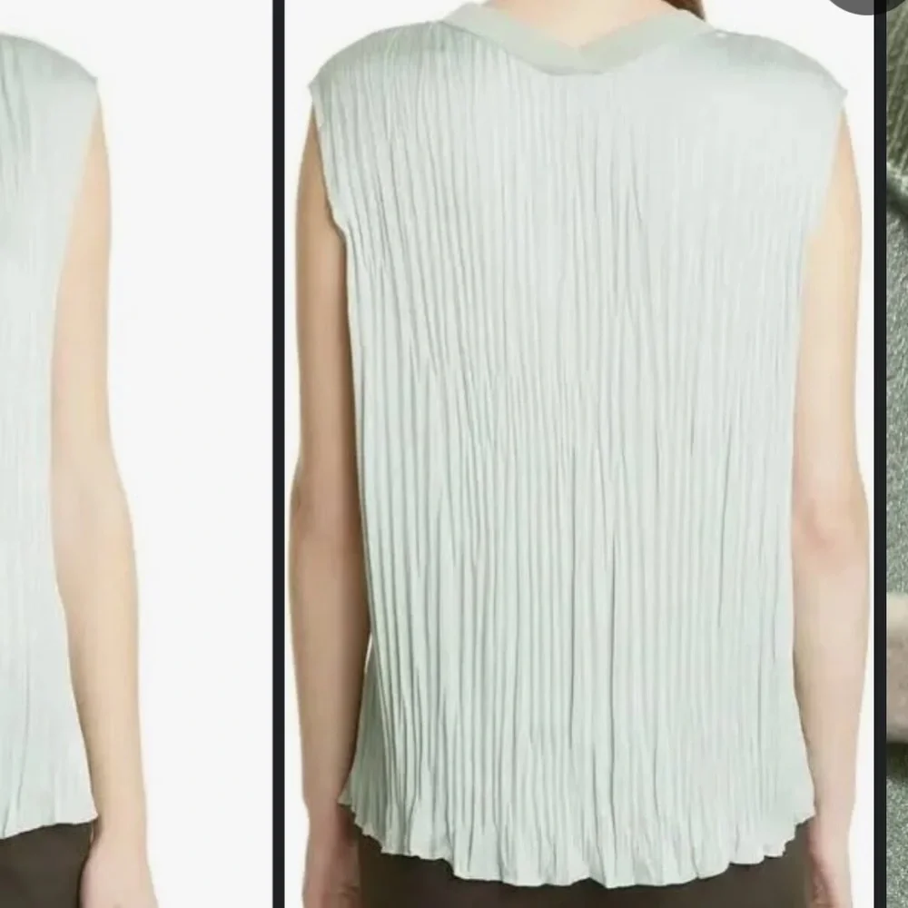 NWT $295 Vince Sleeveless Double V - neck blouse Top crushed Green large - Picture 4 of 12